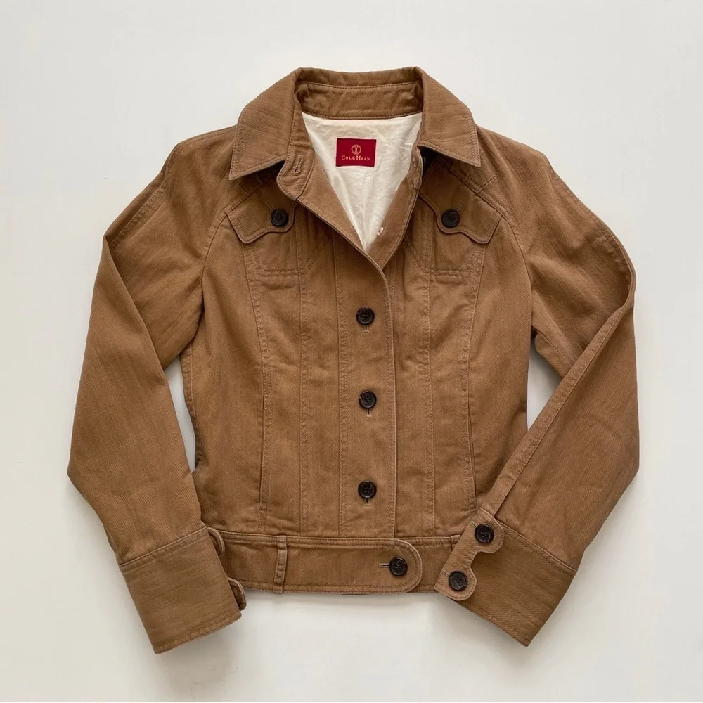 Cole Haan Tan Designer Denim Jean Jacket Size S Small